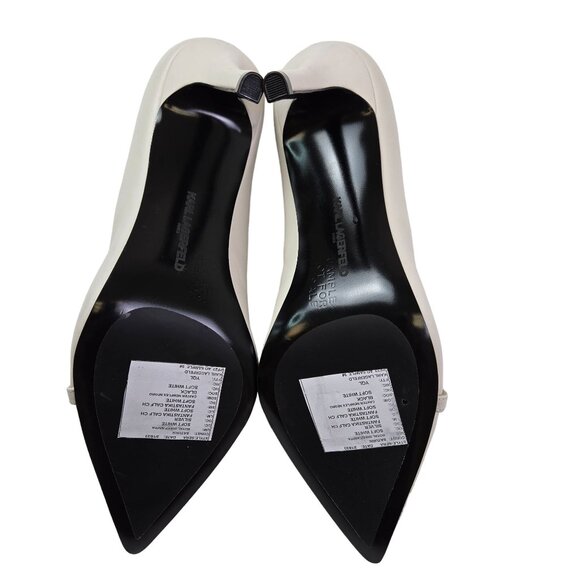 NWT/NWOB Karl Lagerfeld Leather Shivani Chain & Pear Embellished Heels Size 9 - Picture 9 of 9